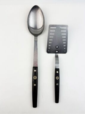 Vintage Arrowhead Flint Stainless Steel Slotted Spatula Basting Spoon Rivets MCM